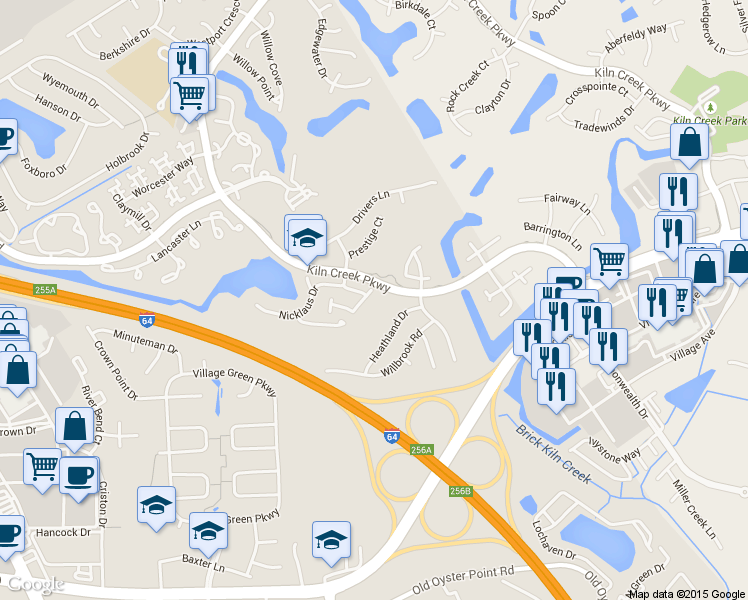 map of restaurants, bars, coffee shops, grocery stores, and more near 113 Watson Drive in Newport News