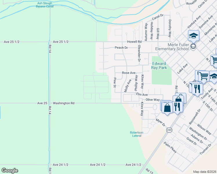 map of restaurants, bars, coffee shops, grocery stores, and more near 109 Pine Street in Chowchilla