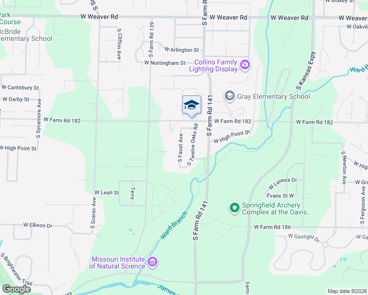 map of restaurants, bars, coffee shops, grocery stores, and more near 5521 South Twelve Oaks Road in Springfield