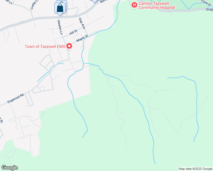 map of restaurants, bars, coffee shops, grocery stores, and more near 675 Steeles Lane in Tazewell