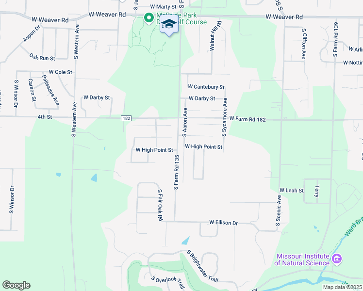 map of restaurants, bars, coffee shops, grocery stores, and more near 5509 South Aaron Avenue in Springfield