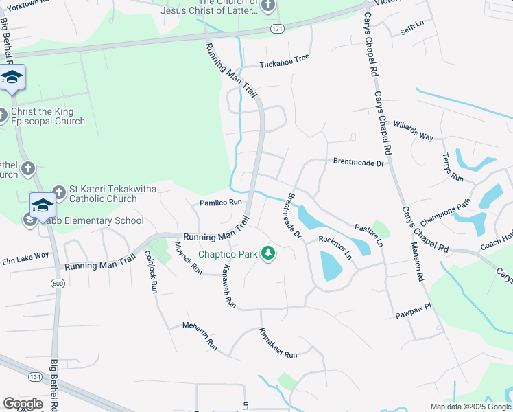 map of restaurants, bars, coffee shops, grocery stores, and more near 107 Atoka Turn in Yorktown