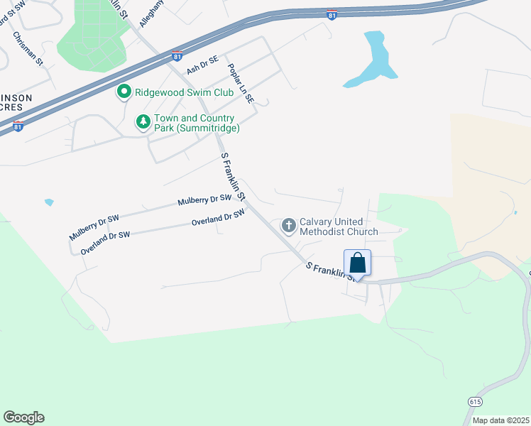 map of restaurants, bars, coffee shops, grocery stores, and more near 1480 South Franklin Street in Christiansburg
