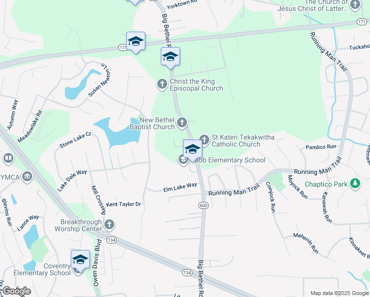map of restaurants, bars, coffee shops, grocery stores, and more near 3807 Big Bethel Road in Yorktown