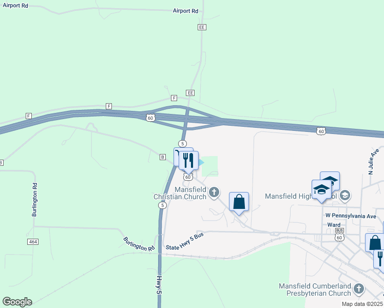 map of restaurants, bars, coffee shops, grocery stores, and more near 880 West Commercial Street in Mansfield
