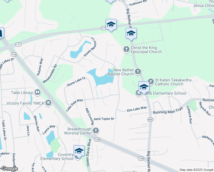 map of restaurants, bars, coffee shops, grocery stores, and more near 107 Jonquil Court in Yorktown