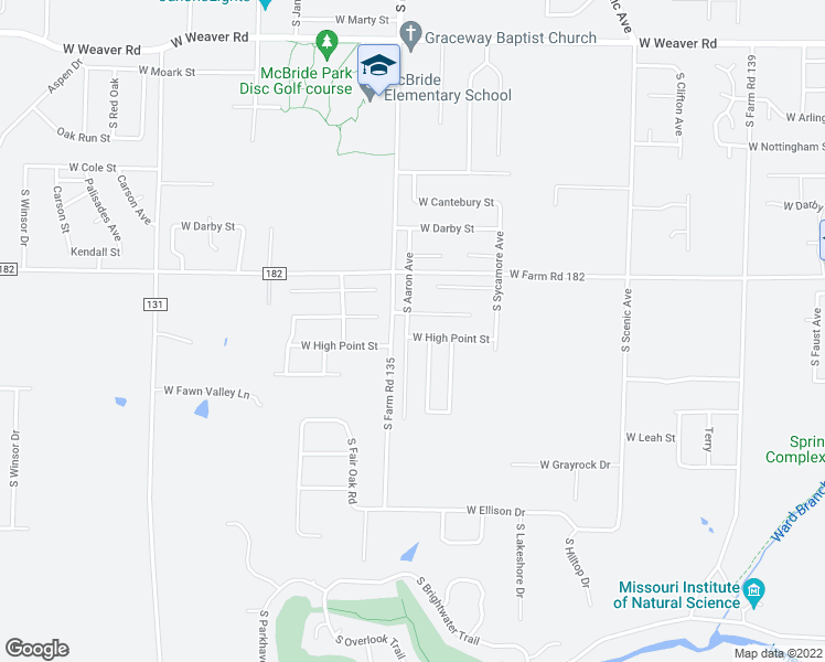 map of restaurants, bars, coffee shops, grocery stores, and more near 5498 South Aaron Avenue in Springfield