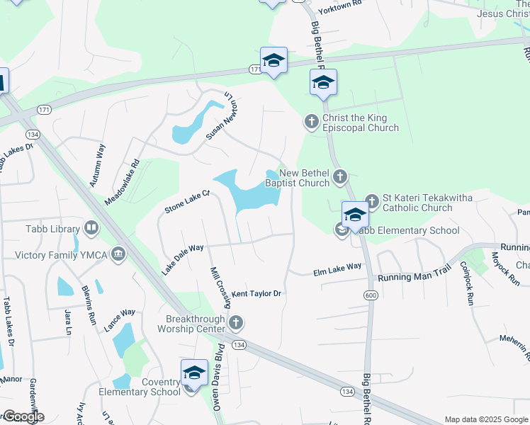 map of restaurants, bars, coffee shops, grocery stores, and more near 107 Jonquil Court in Yorktown