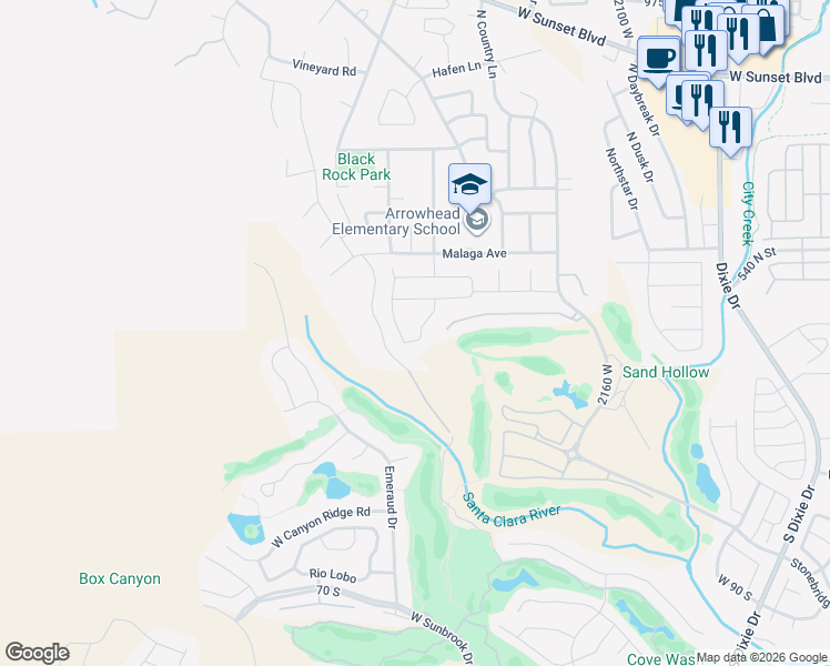 map of restaurants, bars, coffee shops, grocery stores, and more near 500-588 Lava Flow Drive in Santa Clara