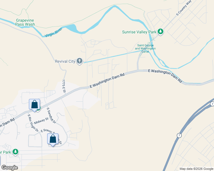 map of restaurants, bars, coffee shops, grocery stores, and more near 2050 East Washington Dam Road in Washington