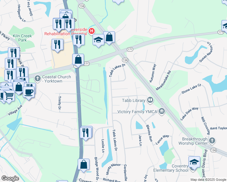 map of restaurants, bars, coffee shops, grocery stores, and more near 100 Heath Place in Yorktown