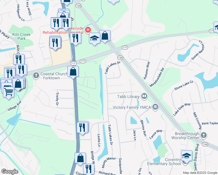 map of restaurants, bars, coffee shops, grocery stores, and more near 100 Heath Place in Yorktown