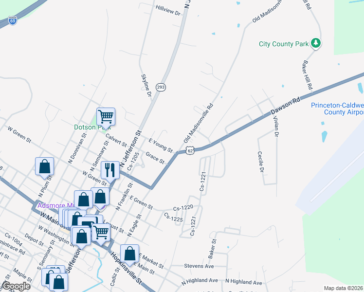map of restaurants, bars, coffee shops, grocery stores, and more near 801 Old Madisonville Road in Princeton