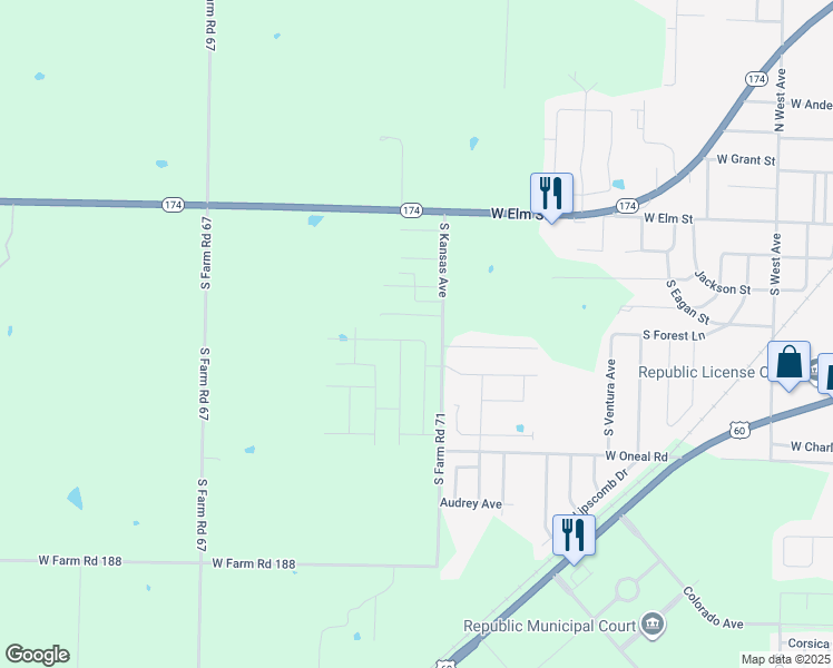 map of restaurants, bars, coffee shops, grocery stores, and more near 408 South Sarah Avenue in Republic