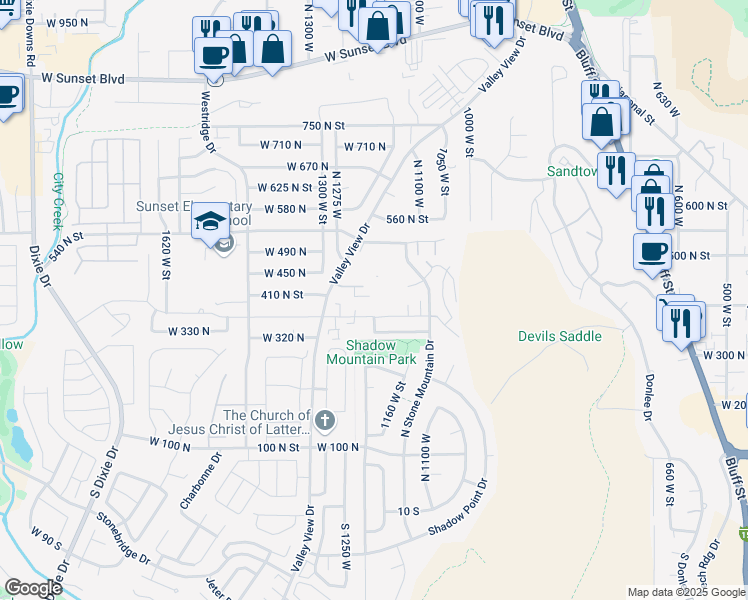 map of restaurants, bars, coffee shops, grocery stores, and more near 1150 West 360 North in St. George