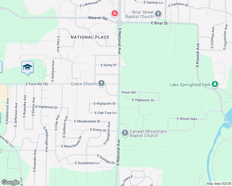 map of restaurants, bars, coffee shops, grocery stores, and more near 5409 South Farm Road 163 in Springfield