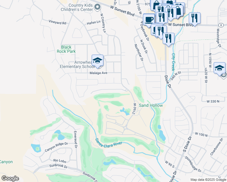 map of restaurants, bars, coffee shops, grocery stores, and more near 409 North Country Lane in St. George