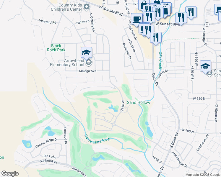 map of restaurants, bars, coffee shops, grocery stores, and more near 409 North Country Lane in St. George