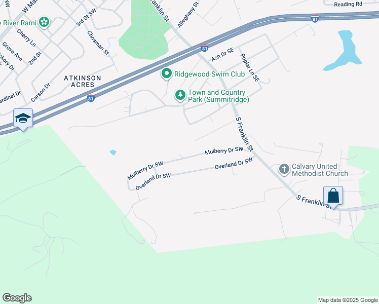 map of restaurants, bars, coffee shops, grocery stores, and more near 285 Mulberry Drive Southwest in Christiansburg