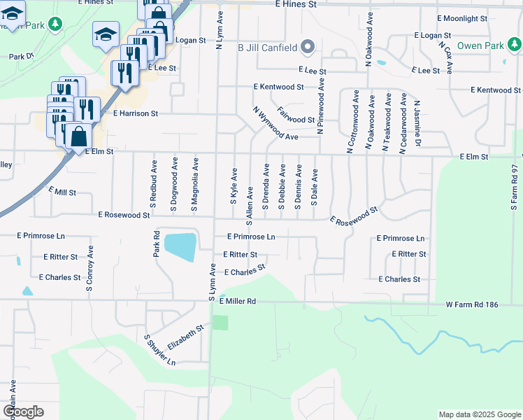 map of restaurants, bars, coffee shops, grocery stores, and more near 202 South Drenda Avenue in Republic
