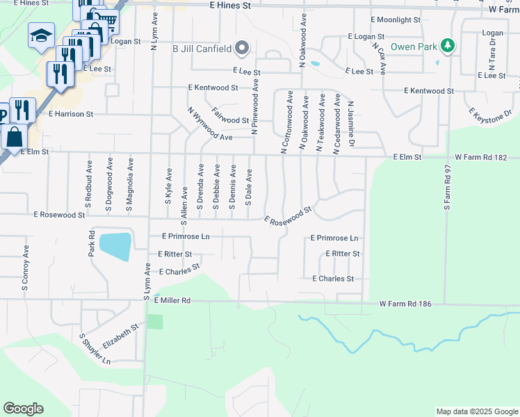 map of restaurants, bars, coffee shops, grocery stores, and more near 152 South Dale Avenue in Republic