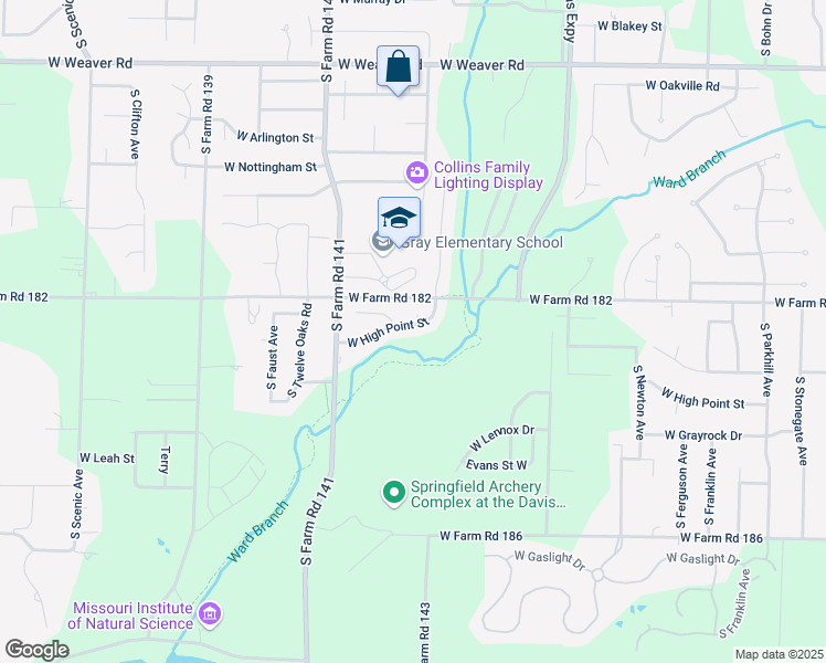 map of restaurants, bars, coffee shops, grocery stores, and more near 1980 West High Point Street in Springfield