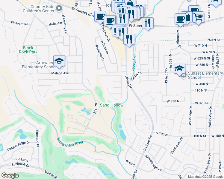 map of restaurants, bars, coffee shops, grocery stores, and more near 1967 West 430 North in St. George