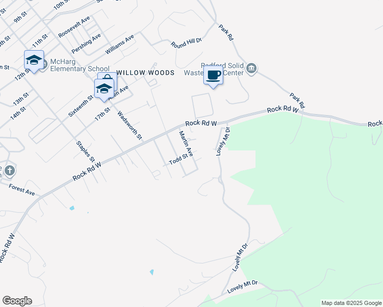 map of restaurants, bars, coffee shops, grocery stores, and more near 1907 Martin Ave in Radford