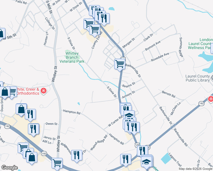 map of restaurants, bars, coffee shops, grocery stores, and more near 806 South Dixie Street in London