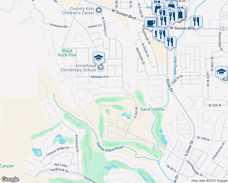 map of restaurants, bars, coffee shops, grocery stores, and more near 409 North Country Lane in St. George
