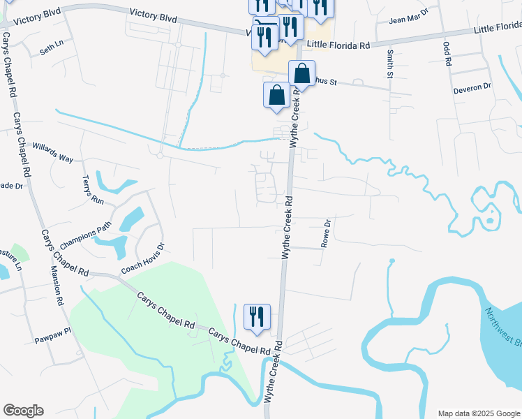 map of restaurants, bars, coffee shops, grocery stores, and more near 172 Villa Drive in Poquoson