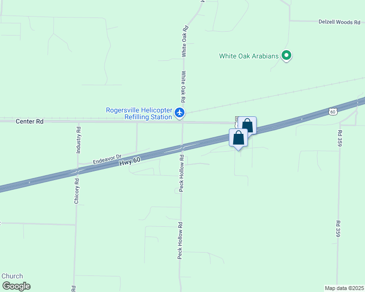 map of restaurants, bars, coffee shops, grocery stores, and more near White Oak Road in Rogersville