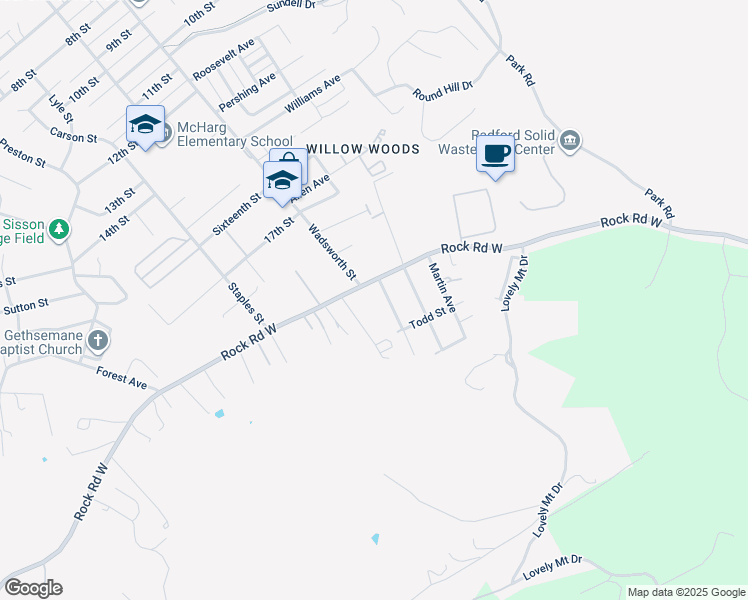 map of restaurants, bars, coffee shops, grocery stores, and more near 1800 Smith Avenue in Radford
