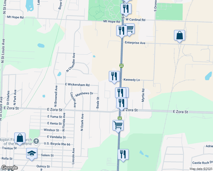 map of restaurants, bars, coffee shops, grocery stores, and more near 2802 North Range Line Road in Joplin