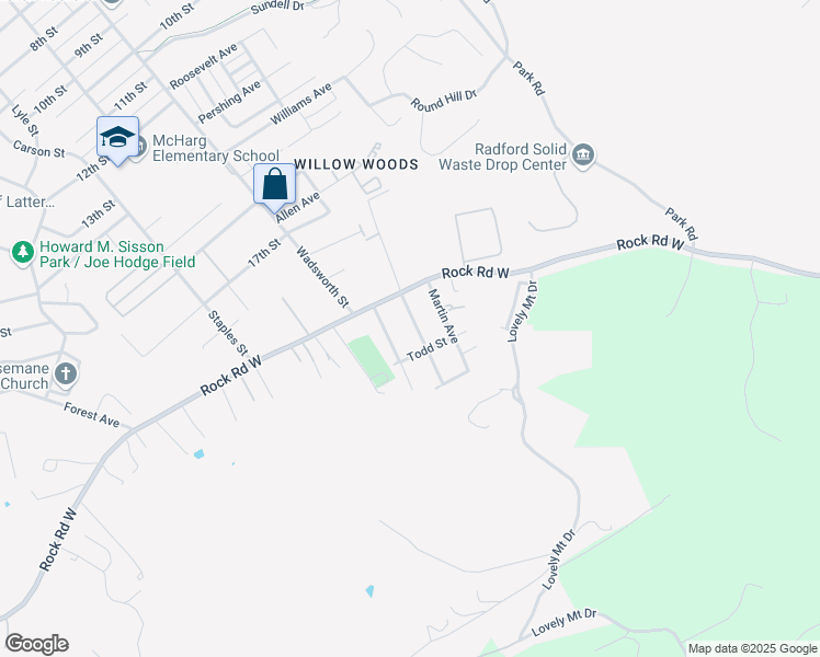 map of restaurants, bars, coffee shops, grocery stores, and more near 1806 Fletcher Avenue in Radford