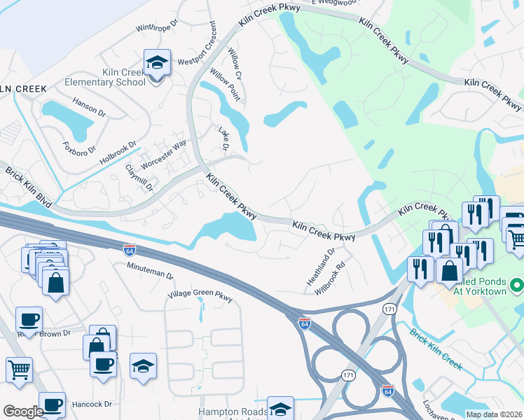 map of restaurants, bars, coffee shops, grocery stores, and more near 900 Drivers Lane in Newport News