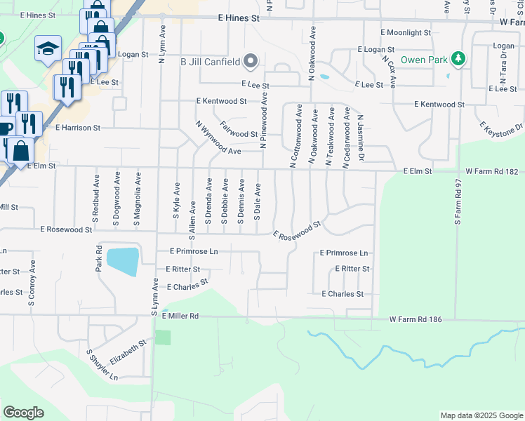 map of restaurants, bars, coffee shops, grocery stores, and more near 152 South Dale Avenue in Republic