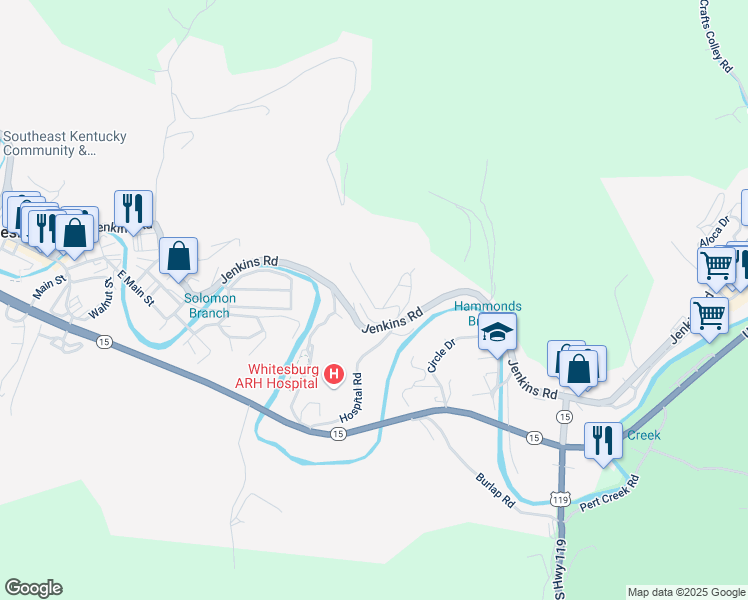 map of restaurants, bars, coffee shops, grocery stores, and more near 1265 Cs-1015 in Whitesburg