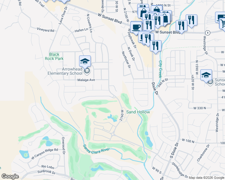 map of restaurants, bars, coffee shops, grocery stores, and more near 470 North Country Lane in Santa Clara