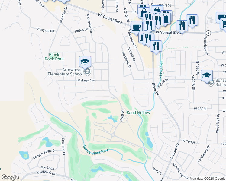 map of restaurants, bars, coffee shops, grocery stores, and more near 470 North Country Lane in Santa Clara