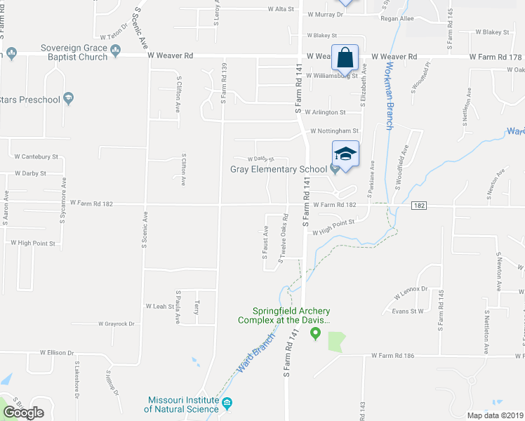 map of restaurants, bars, coffee shops, grocery stores, and more near 2253 West Drake Street in Springfield