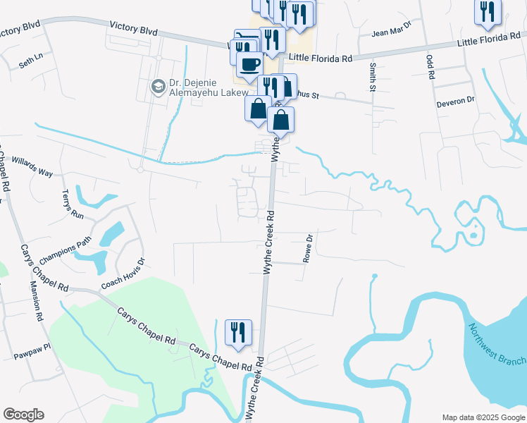 map of restaurants, bars, coffee shops, grocery stores, and more near 204 Villa Drive in Poquoson