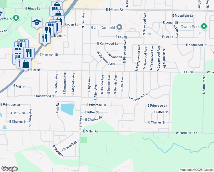 map of restaurants, bars, coffee shops, grocery stores, and more near 202 South Drenda Avenue in Republic