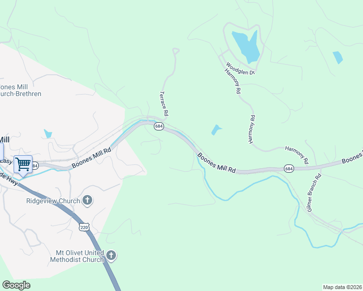 map of restaurants, bars, coffee shops, grocery stores, and more near Boones Mill Road in Boones Mill