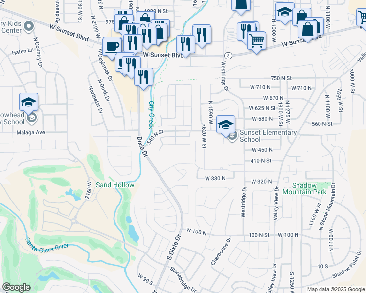 map of restaurants, bars, coffee shops, grocery stores, and more near 1735 West 540 North in Saint George