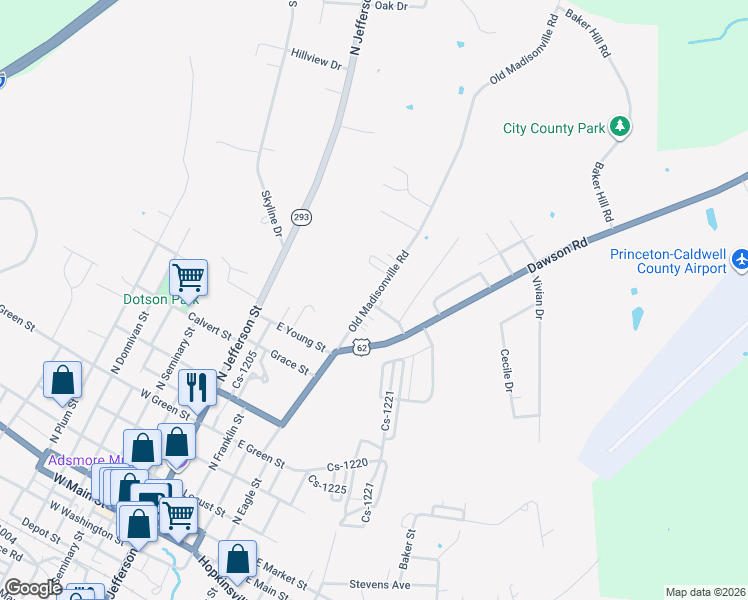 map of restaurants, bars, coffee shops, grocery stores, and more near 801-811 Old Madisonville Rd in Princeton