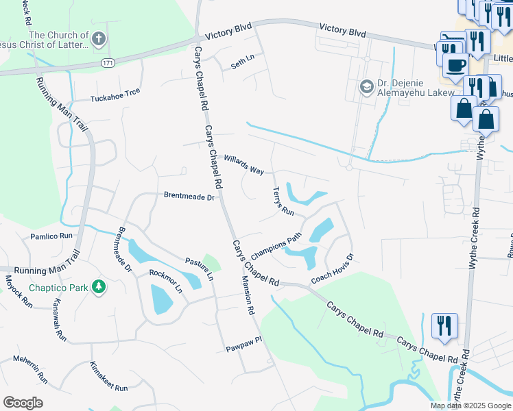 map of restaurants, bars, coffee shops, grocery stores, and more near 120 Zanca Turn in Yorktown