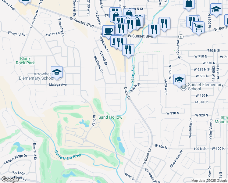 map of restaurants, bars, coffee shops, grocery stores, and more near 1950 West 470 North Street in St. George