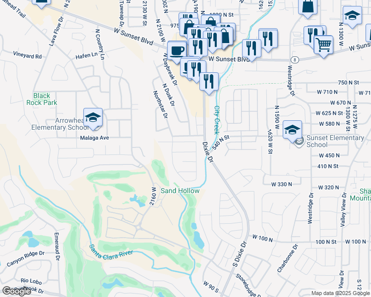 map of restaurants, bars, coffee shops, grocery stores, and more near 1950 West 470 North Street in St. George