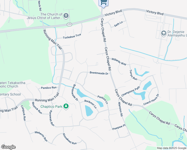 map of restaurants, bars, coffee shops, grocery stores, and more near 119 Brentmeade Dr in Yorktown